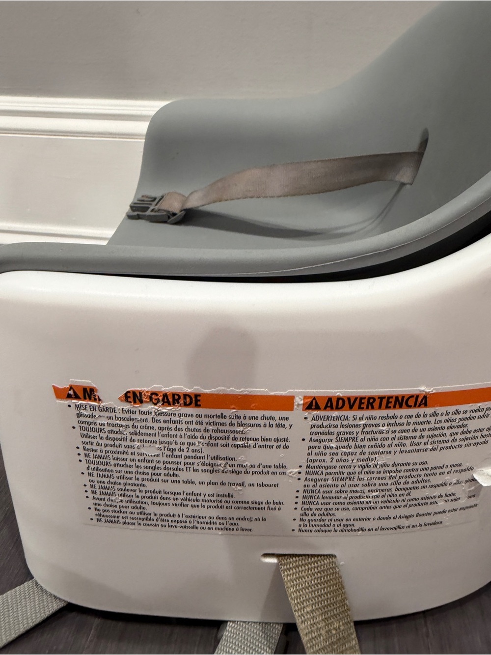 Oxo Gray White Toddler Booster Seat with Safety Straps for Meal Time Eating Food - Picture 7 of 11